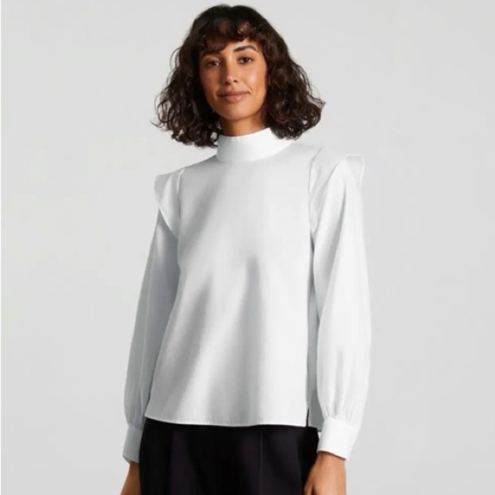 NWT Everlane The Wing Shoulder Mockneck Ruffle Top Womens White Sz 14